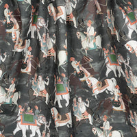 Thumbnail for Patterned fabric with illustrations of people on horseback and other figures.