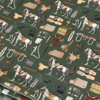 Thumbnail for Equestrian Home Fabric – Gold Olive Horse Print for Traditional Interiors