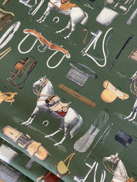 Thumbnail for Equestrian Home Fabric – Gold Olive Horse Print for Traditional Interiors
