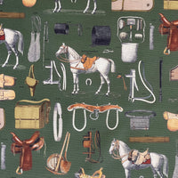 Thumbnail for Equestrian Home Fabric – Gold Olive Horse Print for Traditional Interiors