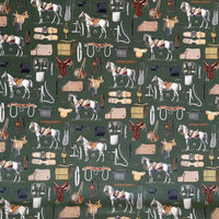 Thumbnail for Equestrian Home Fabric – Gold Olive Horse Print for Traditional Interiors