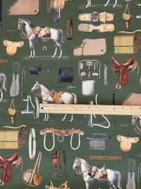 Thumbnail for Equestrian Home Fabric – Gold Olive Horse Print for Traditional Interiors