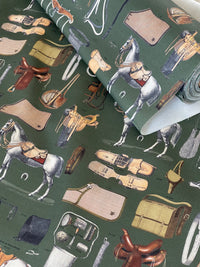 Thumbnail for Equestrian Home Fabric – Gold Olive Horse Print for Traditional Interiors