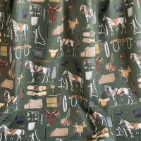 Thumbnail for Equestrian Home Fabric – Gold Olive Horse Print for Traditional Interiors
