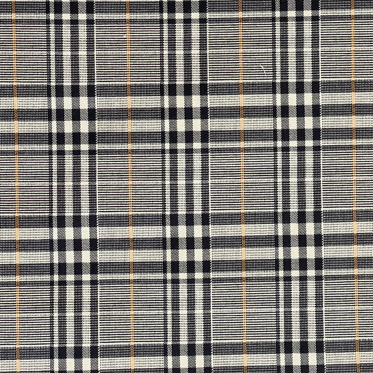Windsor Plaid Fabric – Black & Cream Check with Gold Stripe – Organic Cotton Upholstery