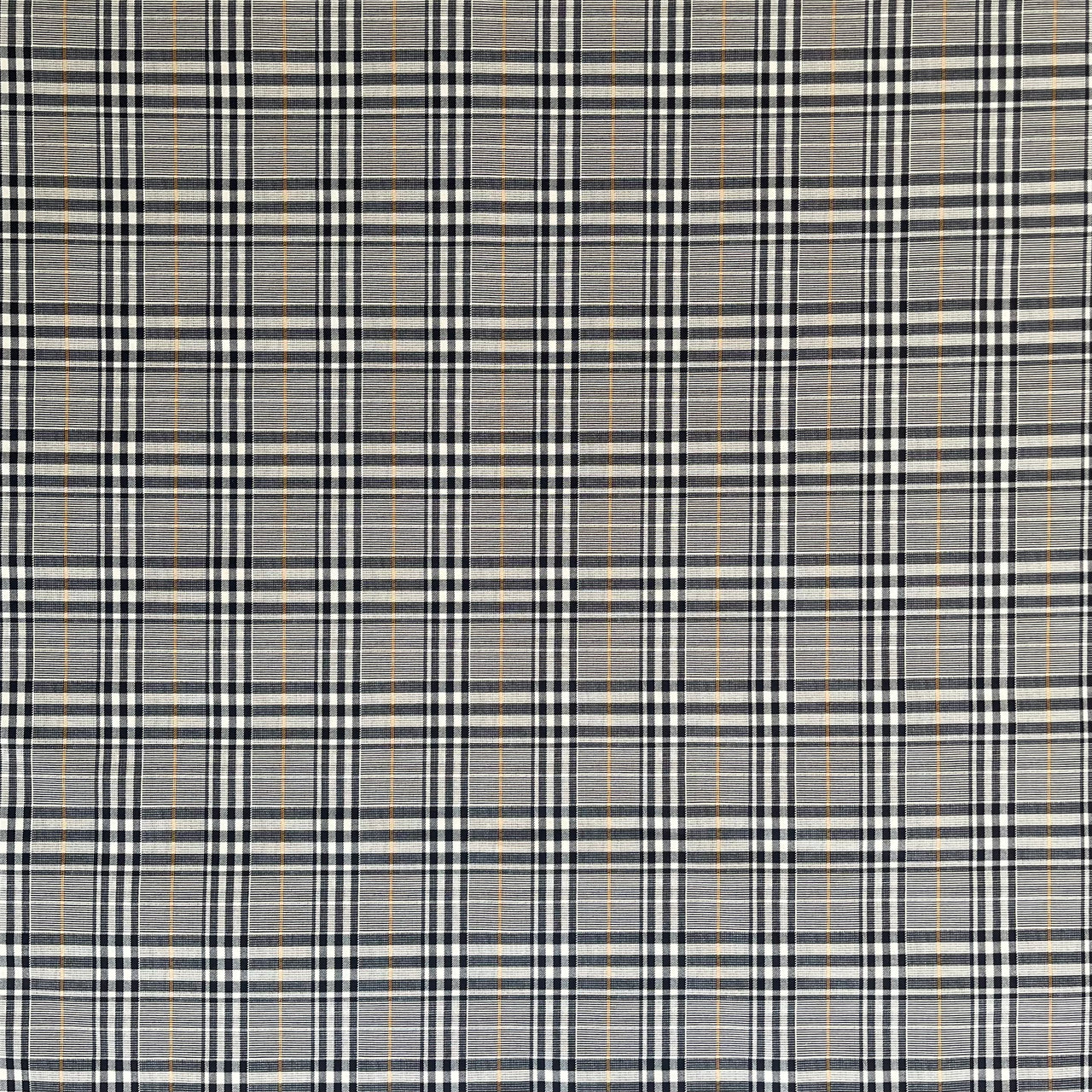 Windsor Plaid Fabric – Black & Cream Check with Gold Stripe – Organic Cotton Upholstery