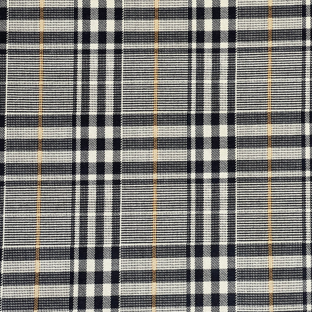 Windsor Plaid Fabric – Black & Cream Check with Gold Stripe – Organic Cotton Upholstery