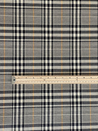 Thumbnail for Windsor Plaid Fabric – Black & Cream Check with Gold Stripe – Organic Cotton Upholstery