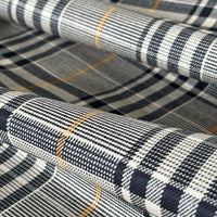 Thumbnail for Windsor Plaid Fabric – Black & Cream Check with Gold Stripe – Organic Cotton Upholstery