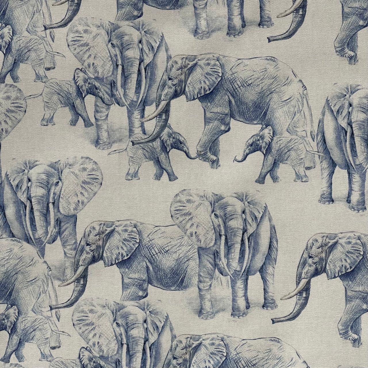 Blue Elephants Organic Cotton Print Safari Style Home Decor