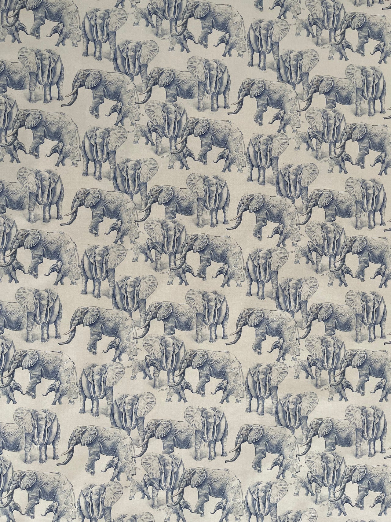 Blue Elephants Organic Cotton Print Safari Style Home Decor