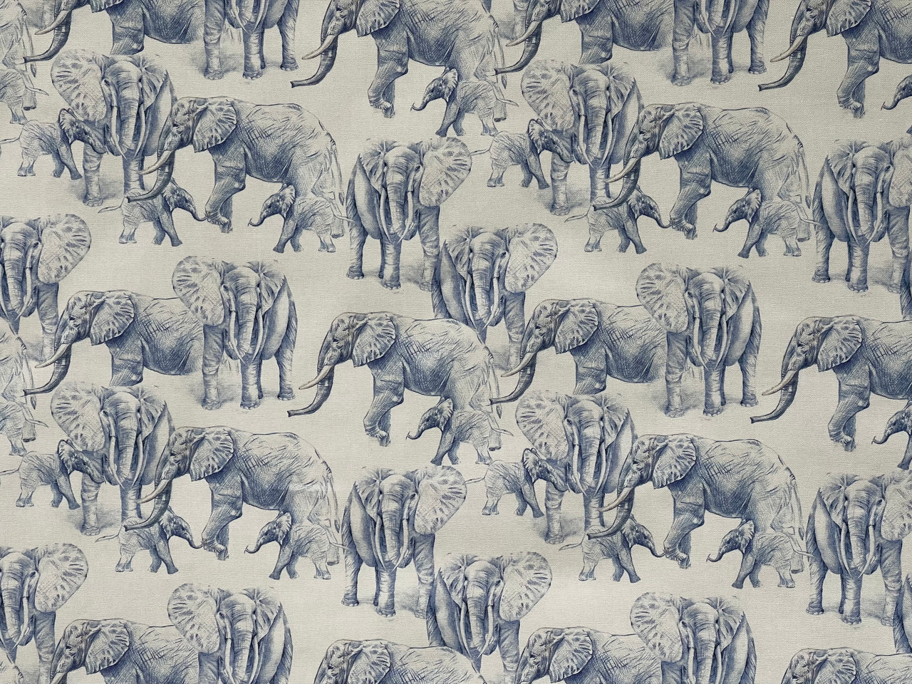 Blue Elephants Organic Cotton Print Safari Style Home Decor