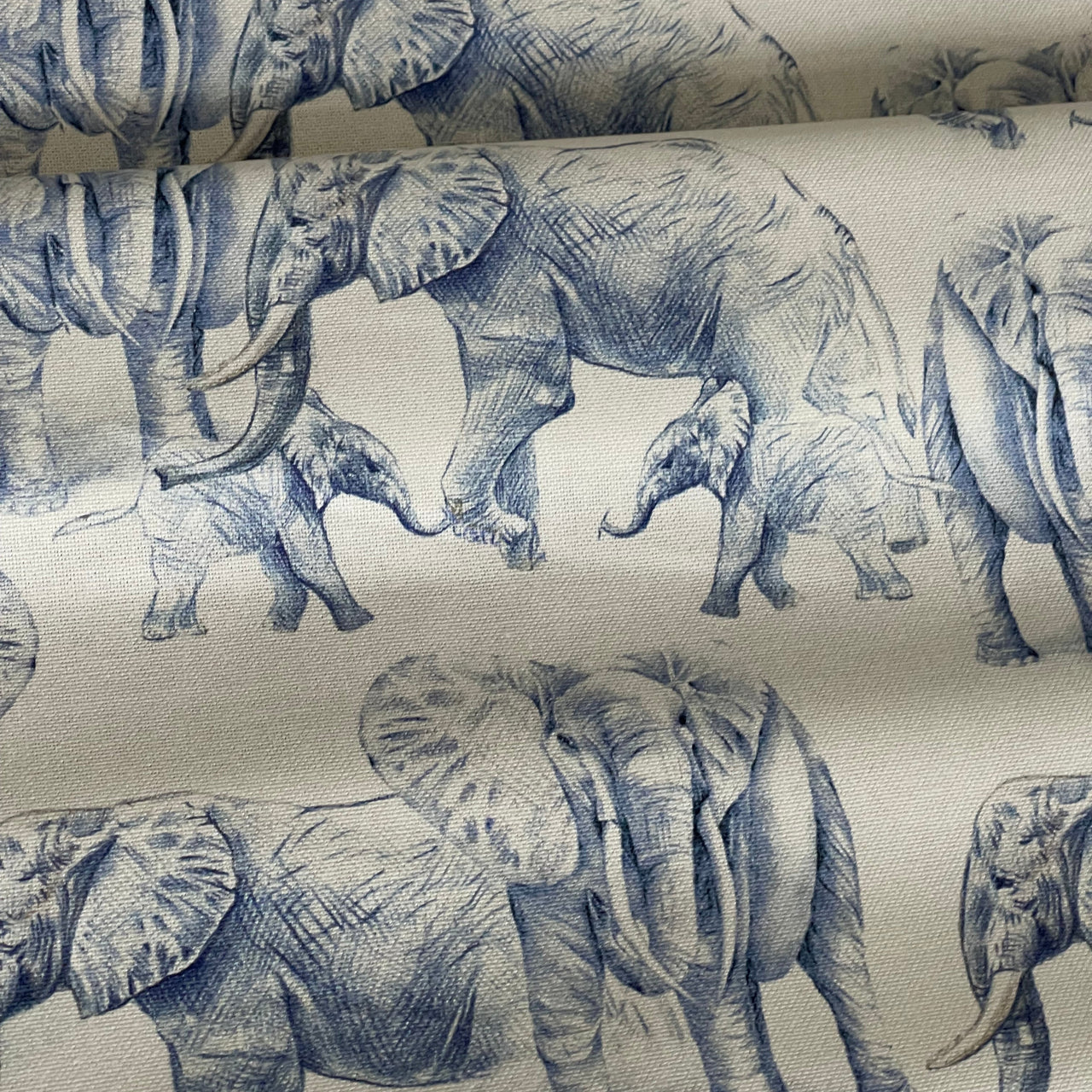 Blue Elephants Organic Cotton Print Safari Style Home Decor