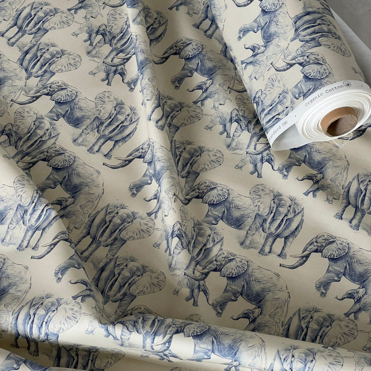 Blue Elephants Organic Cotton Print Safari Style Home Decor