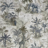 Thumbnail for Luxury Safari Decor Fabric – Monochrome Animal Map – Curtain and Blind Making – Natural Cotton