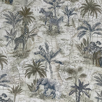 Thumbnail for Luxury Safari Decor Fabric – Monochrome Animal Map – Curtain and Blind Making – Natural Cotton