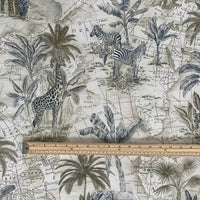 Thumbnail for Luxury Safari Decor Fabric – Monochrome Animal Map – Curtain and Blind Making – Natural Cotton