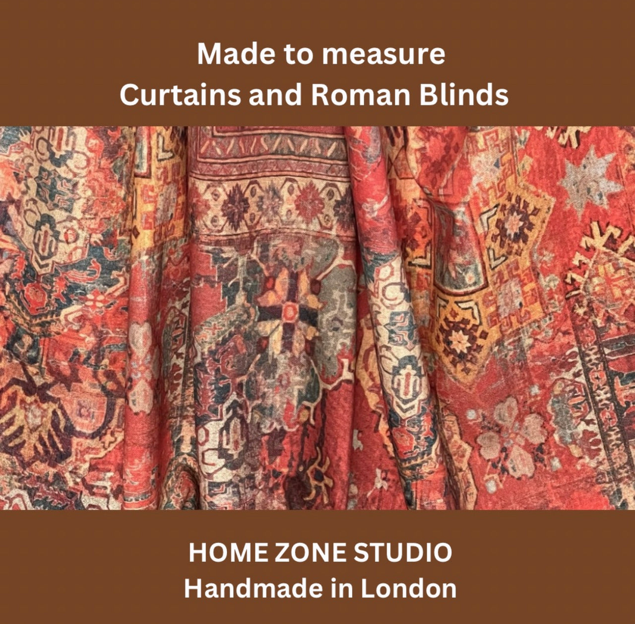 Rusty Red Pair of Curtains, Oriental Cotton Rug, Kilim Pattern, Custom Made to Measure Home Decor