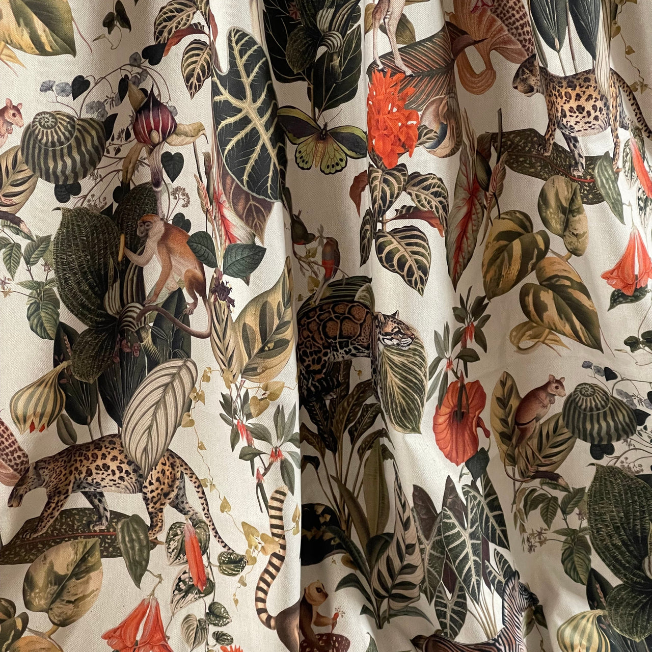 Jungle Kingdom Pair of Curtains with Animal and Botanical design / Custom - Made to Measure - Bespoke Home Decor