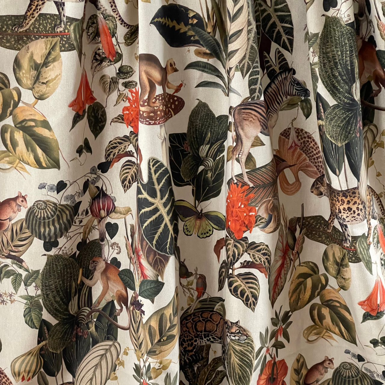 Jungle Kingdom Pair of Curtains with Animal and Botanical design / Custom - Made to Measure - Bespoke Home Decor