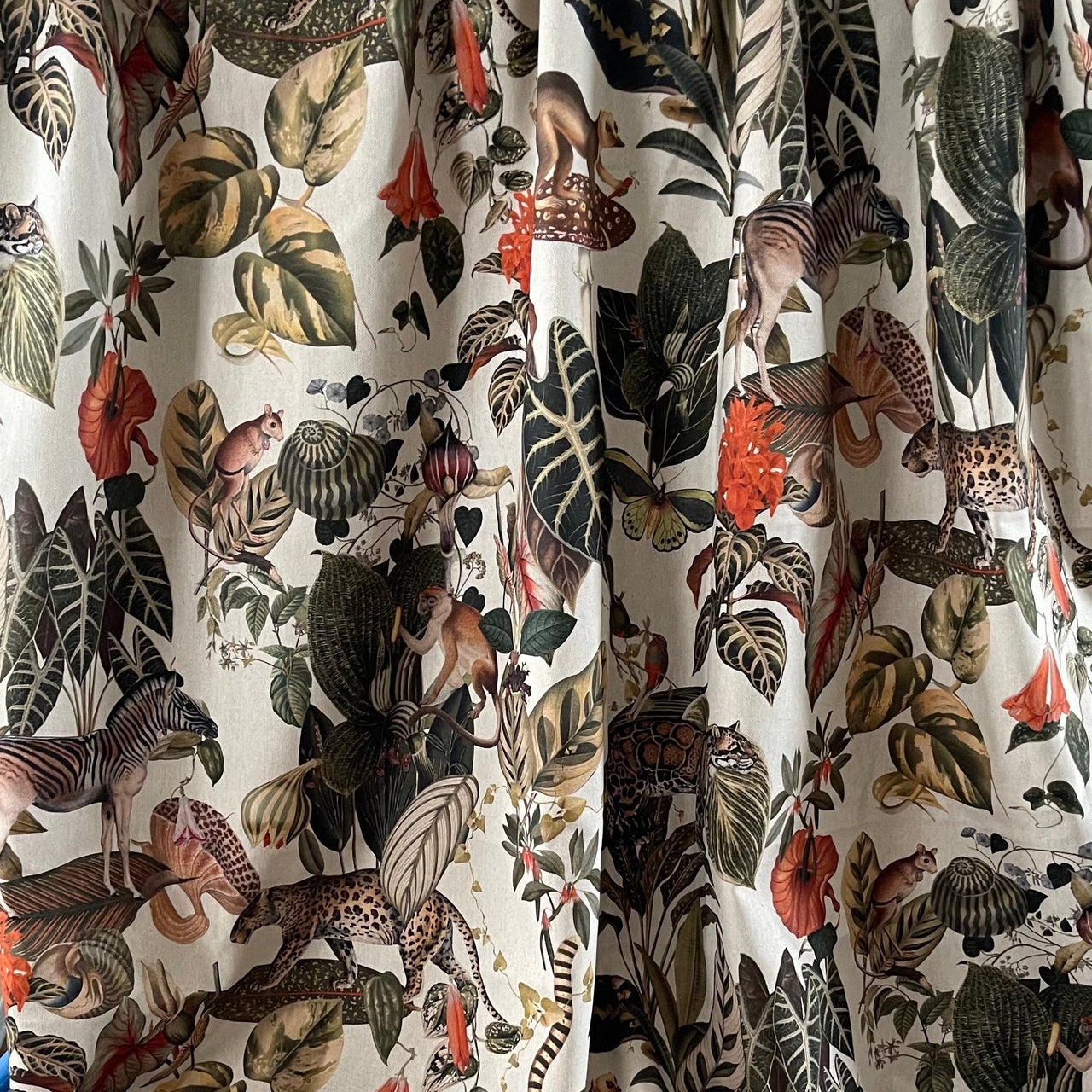 Jungle Kingdom Pair of Curtains with Animal and Botanical design / Custom - Made to Measure - Bespoke Home Decor