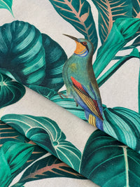 Thumbnail for Grey Pair Curtains / Calathea Plants and Parrots Birds - Botanical Cotton Fabric / Custom - Made to Measure - Unique Home Decor