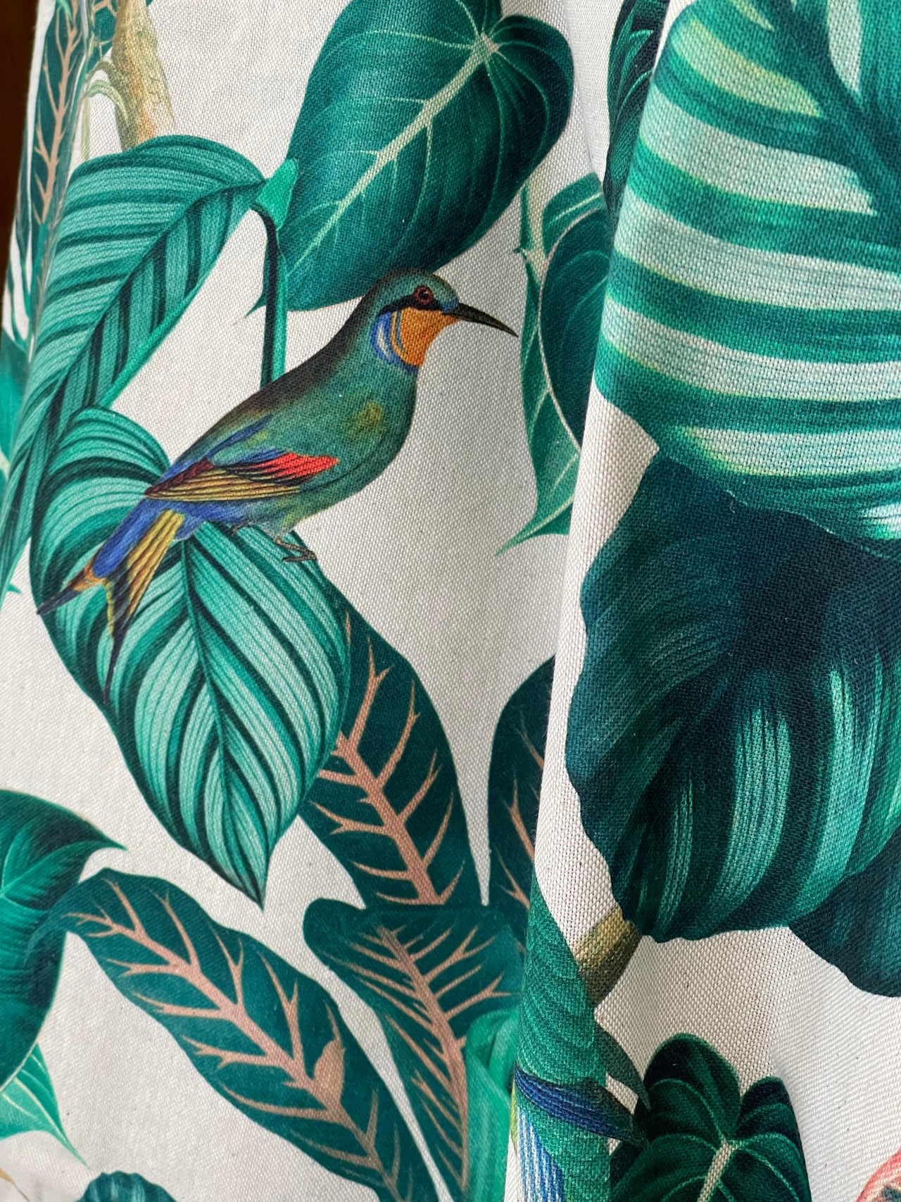 Grey Pair Curtains / Calathea Plants and Parrots Birds - Botanical Cotton Fabric / Custom - Made to Measure - Unique Home Decor