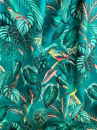 Thumbnail for Green Pair Curtains / Calathea Plants and Parrots Birds - Botanical Cotton Fabric / Custom - Made to Measure - Bespoke Home Decor