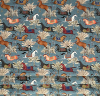 Thumbnail for Blue Pair of Curtains with Arabian Horses Pattern – Custom Made to Measure Drapes - Home Décor