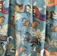 Thumbnail for Blue Pair of Curtains with Arabian Horses Pattern – Custom Made to Measure Drapes - Home Décor