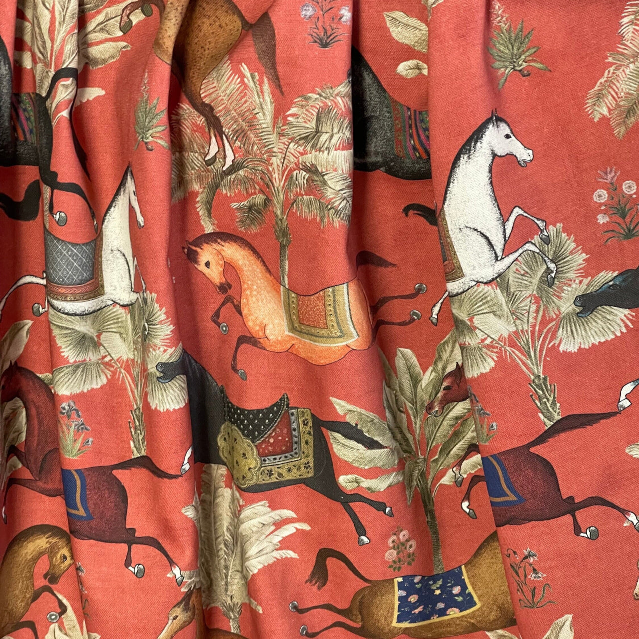 Red Pair of Curtains with Arabian Horses Pattern – Custom Made to Measure Drapes - Home Décor