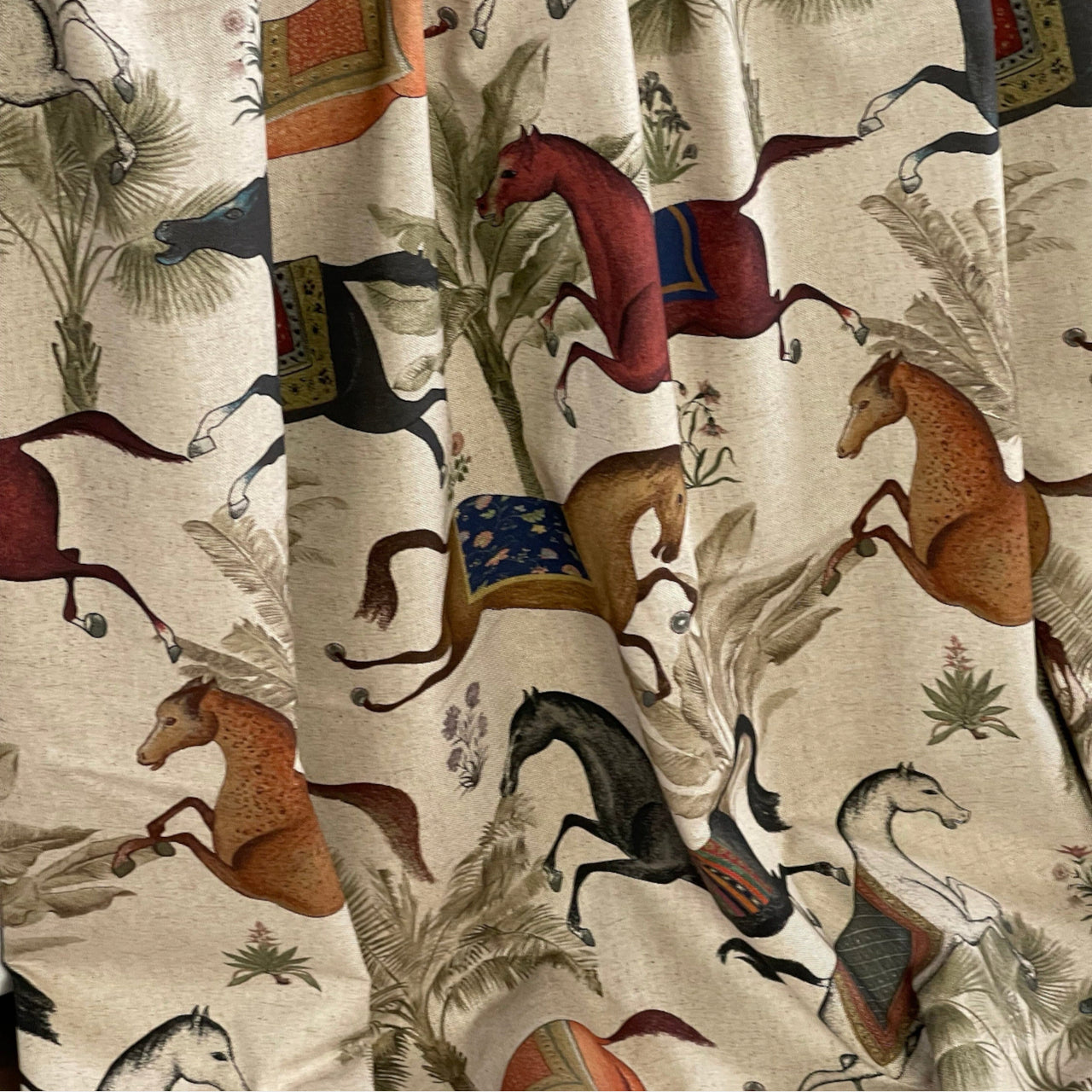 Grey Pair of Curtains with Arabian Horses Pattern – Custom Made to Measure Drapes - Home Décor