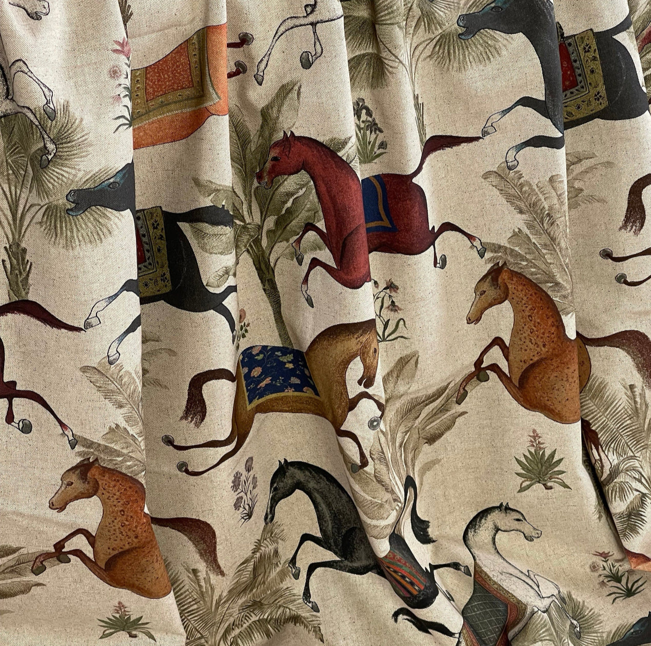 Grey Pair of Curtains with Arabian Horses Pattern – Custom Made to Measure Drapes - Home Décor