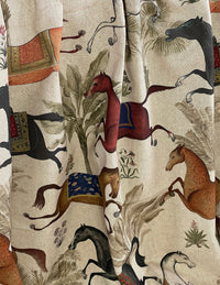 Thumbnail for Grey Pair of Curtains with Arabian Horses Pattern – Custom Made to Measure Drapes - Home Décor