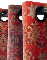 Thumbnail for Rusty Red Pair of Curtains, Oriental Cotton Rug, Kilim Pattern, Custom Made to Measure Home Decor