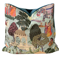 Thumbnail for Regalia Cushion Cover: Stunning Indian Print with Horses, Elephants, Peacocks, and Trees