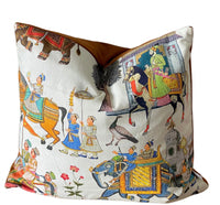 Thumbnail for White Cushion Cover Indian-Inspired Print with Majestic Horses, Elephants, and Peacocks