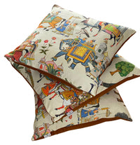 Thumbnail for White Cushion Cover Indian-Inspired Print with Majestic Horses, Elephants, and Peacocks