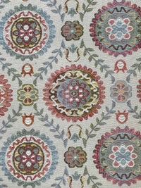 Thumbnail for Indian Folk Geometric Fabric - Ecru Mandala Circles & Floral Design for Home Decor, Upholstery