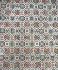 Thumbnail for Indian Folk Geometric Fabric - Ecru Mandala Circles & Floral Design for Home Decor, Upholstery