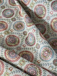 Thumbnail for Indian Folk Geometric Fabric - Ecru Mandala Circles & Floral Design for Home Decor, Upholstery