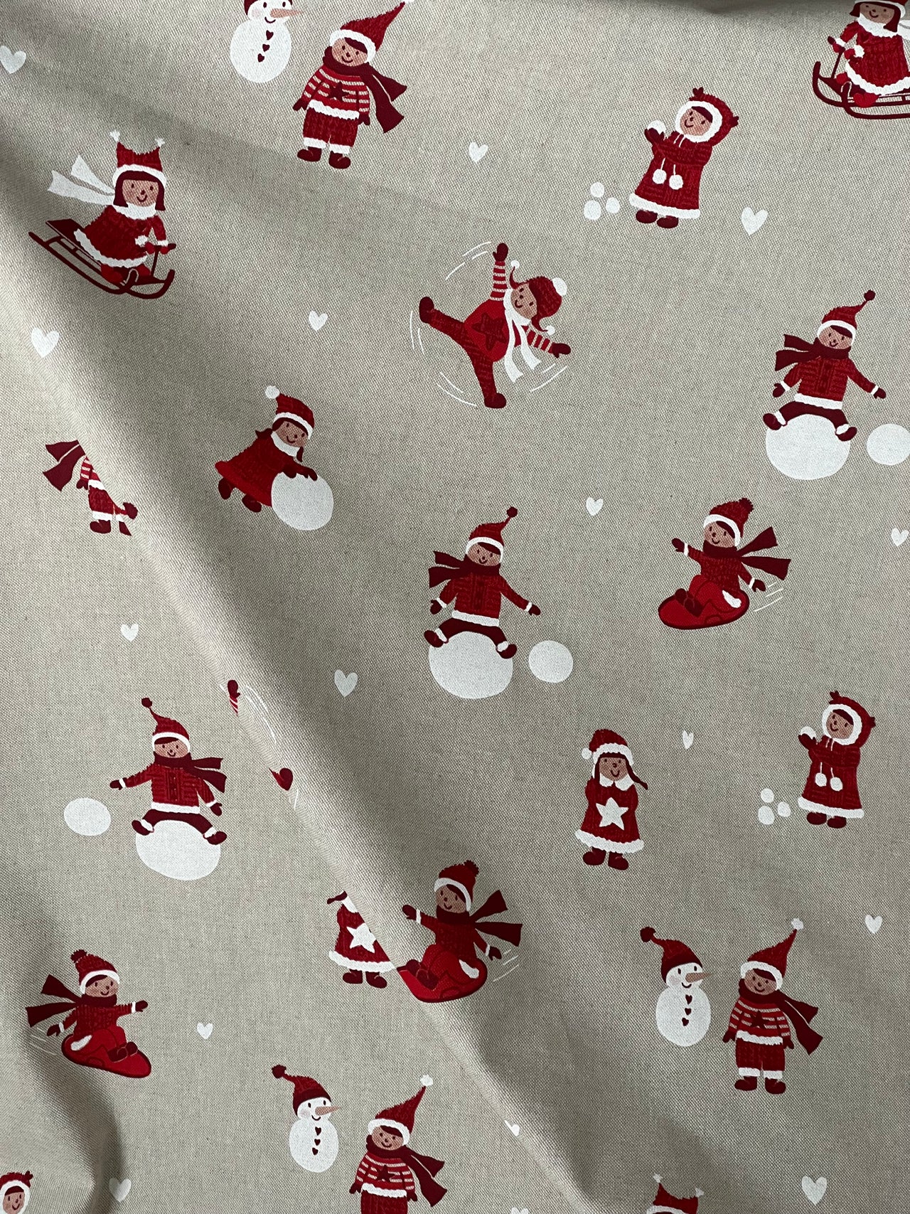 Snowball Fight Themed Cotton Fabric for Festive Tablecloths Crafts and Home Decor