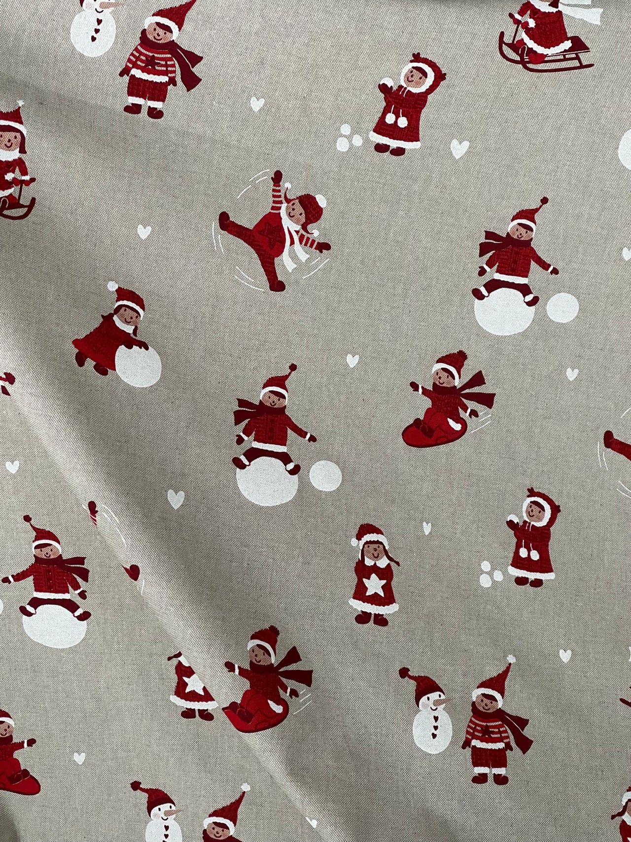 Snowball Fight Themed Cotton Fabric for Festive Tablecloths Crafts and Home Decor