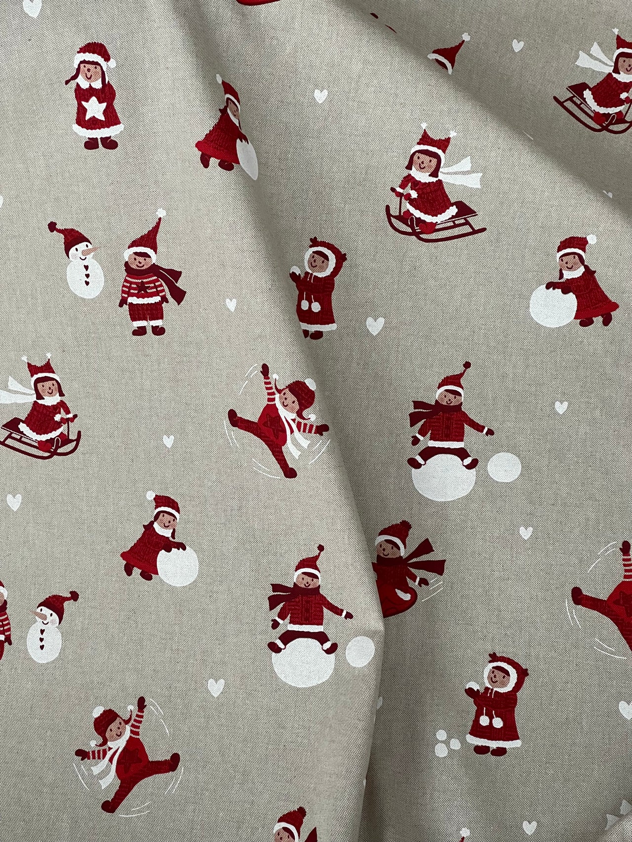 Snowball Fight Themed Cotton Fabric for Festive Tablecloths Crafts and Home Decor