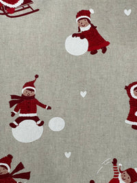 Thumbnail for Snowball Fight Themed Cotton Fabric for Festive Tablecloths Crafts and Home Decor