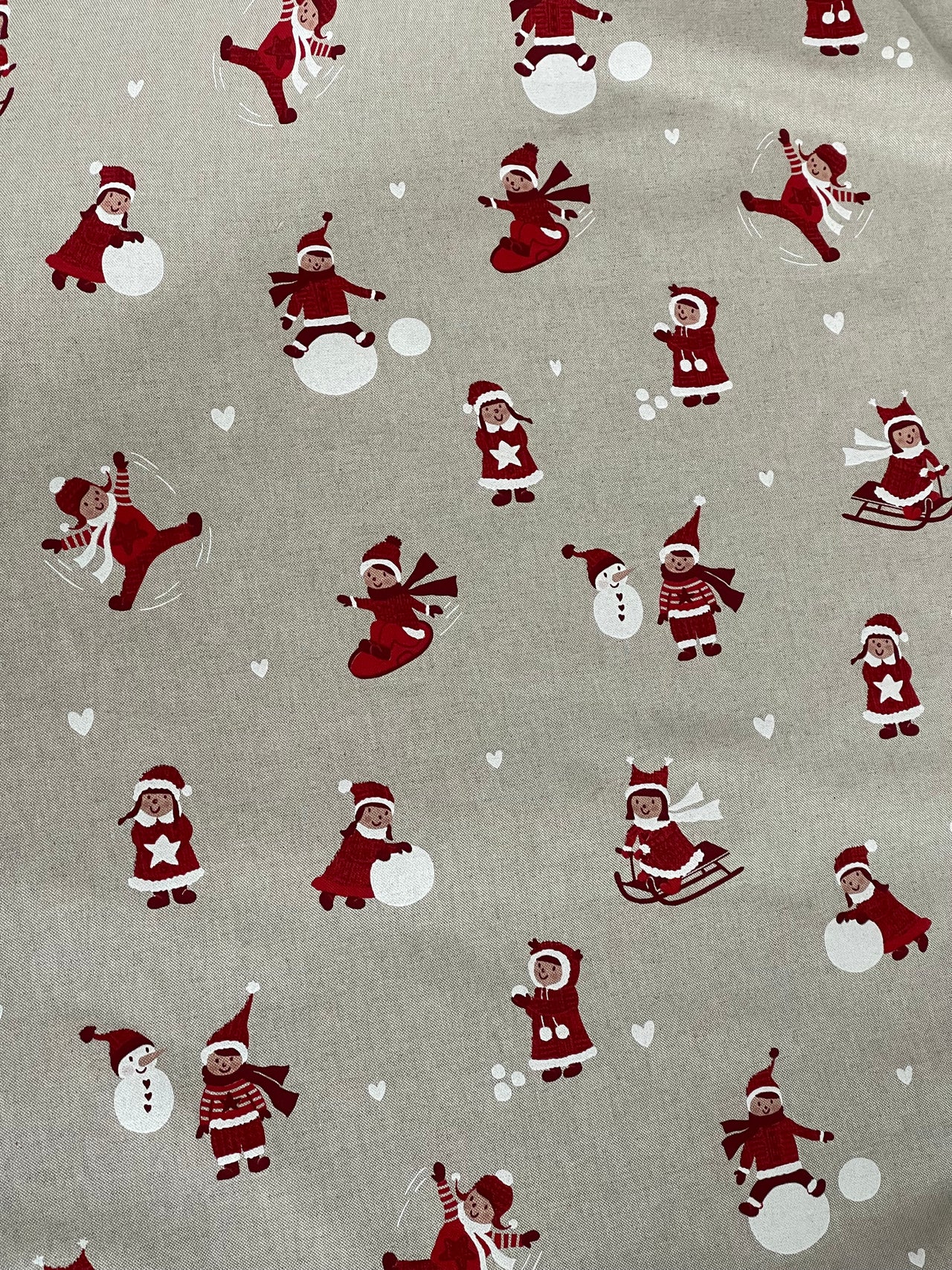 Snowball Fight Themed Cotton Fabric for Festive Tablecloths Crafts and Home Decor