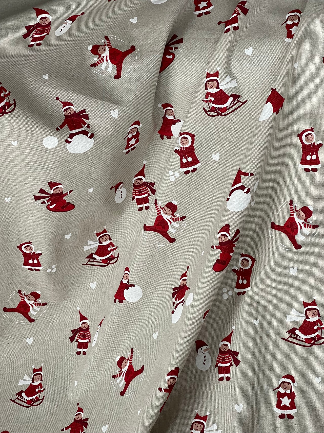 Snowball Fight Themed Cotton Fabric for Festive Tablecloths Crafts and Home Decor