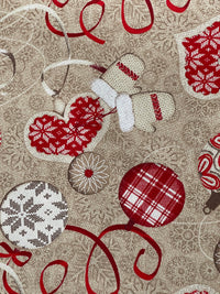 Thumbnail for Festive Cotton Fabric for Home Decor Featuring Red Hearts Mittens and Snowflakes