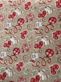 Thumbnail for Festive Cotton Fabric for Home Decor Featuring Red Hearts Mittens and Snowflakes