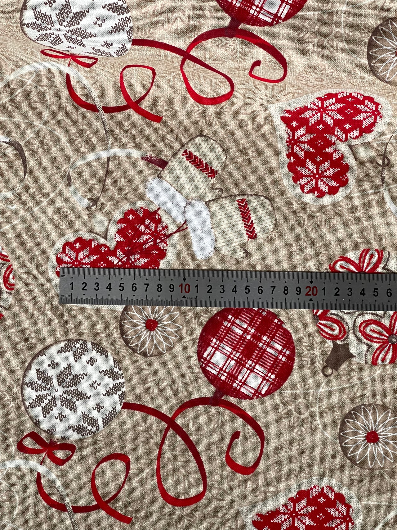 Festive Cotton Fabric for Home Decor Featuring Red Hearts Mittens and Snowflakes